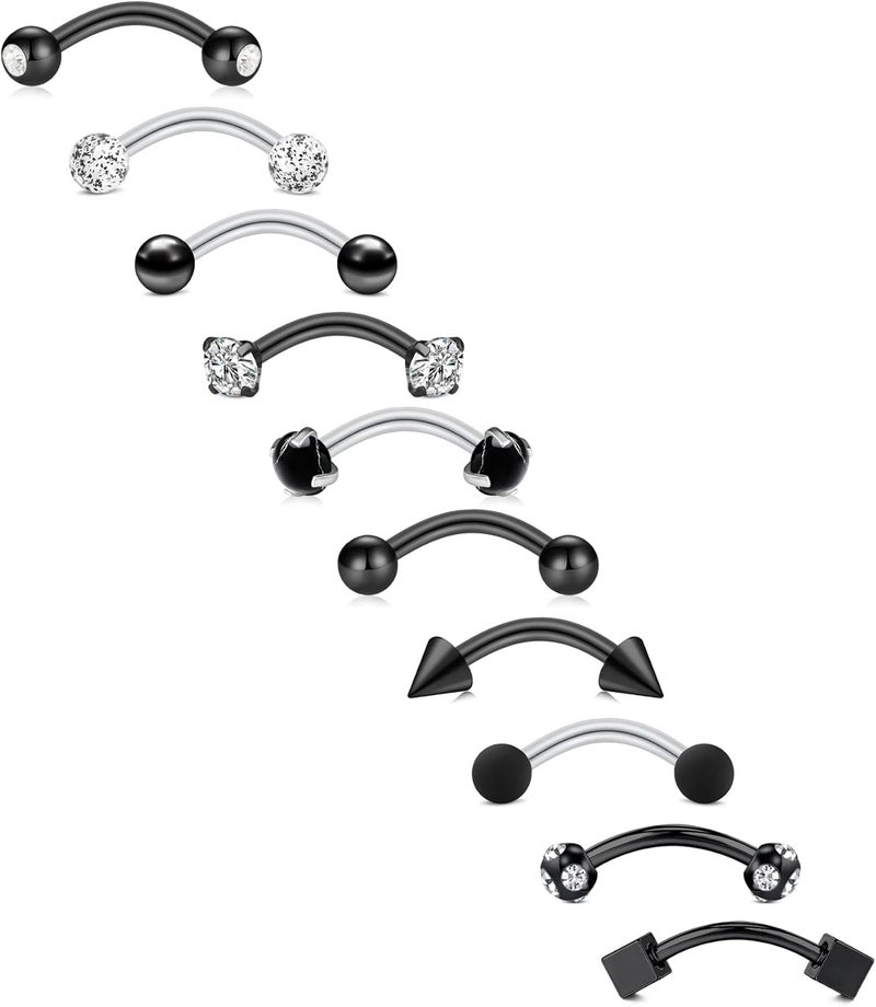 FECTAS 10PCS Eyebrow Rook Piercing Jewelry 16G Earrings Vertical Labret Lip Jewelry Curved Barbell Eyebrow Rings Tiny Small Belly Rings Ear Rook Helix Conch Daith Piercing Jewelry - Image 1